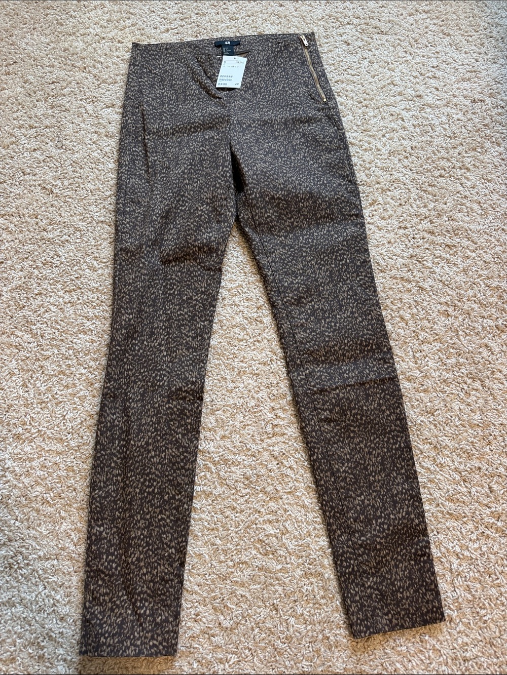 NWT H&M Dark Brown Speckled Skinny Pants with Side Zip